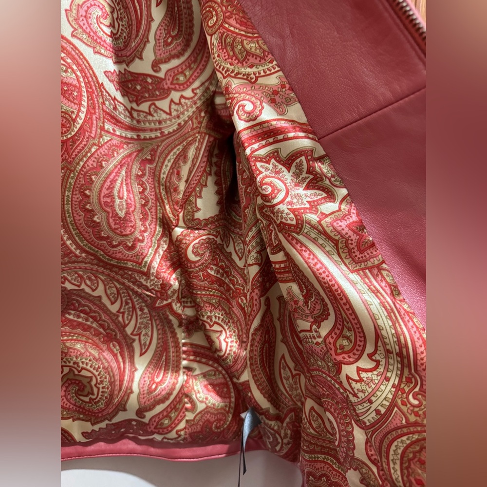 Liz Claiborne Pink Salmon Soft Leather Jacket Full Zip Paisley Lined  Women’s 14 - Picture 12 of 16